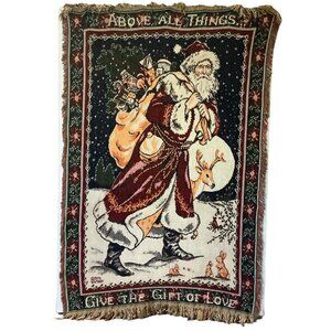Vtg Beacon Betty Whittaker Woven Blanket Tapestry Santa Christmas Above All Love